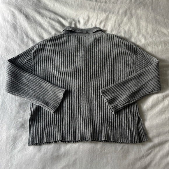 Grey Ribbed Collared Cardigan - Picture 6 of 8